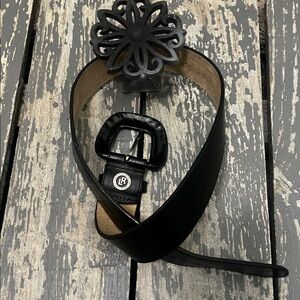 Vintage Y2K Leatherock  Black Leather Belt Let it Rock